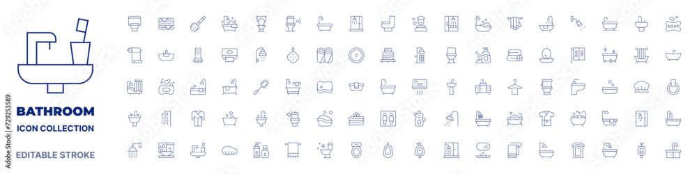 Bathroom icon collection. Thin line icon. Editable stroke. Editable stroke. Bathroom icons for web and mobile app.