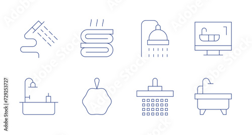 Bathroom icons. Editable stroke. Containing showerhead, bath, hottowel, sponge, shower, bathroom.