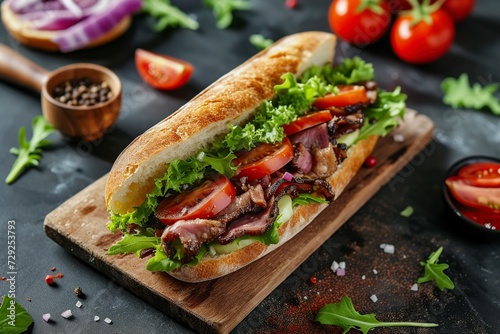 delicious and intense sandwich with tomato and salad