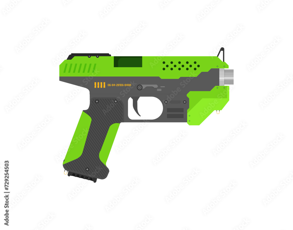Naklejka premium Futuristic Sci-Fi Pistol flat vector. Weapon set. Gun.