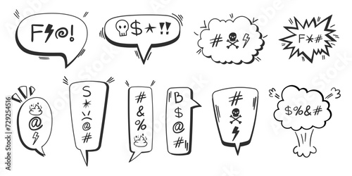 Swear speech bubble Collection. Censored text in dialogue chat box. Comics style vector illustration.