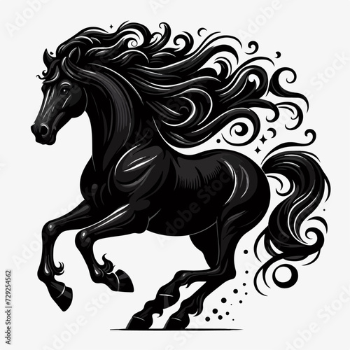 beautiful black horse running vector     black horse running illustration    black horse is running on a plain white background.