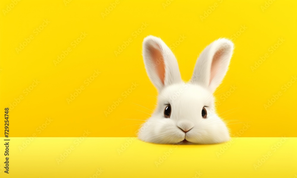 Obraz premium happy easter with cute rabbit on yellow background