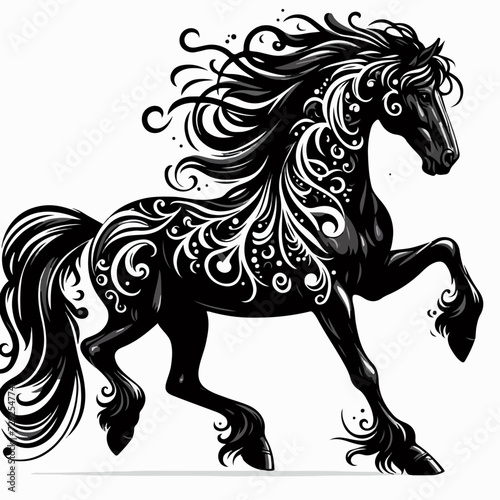 beautiful black horse running vector     black horse running illustration    black horse is running on a plain white background.