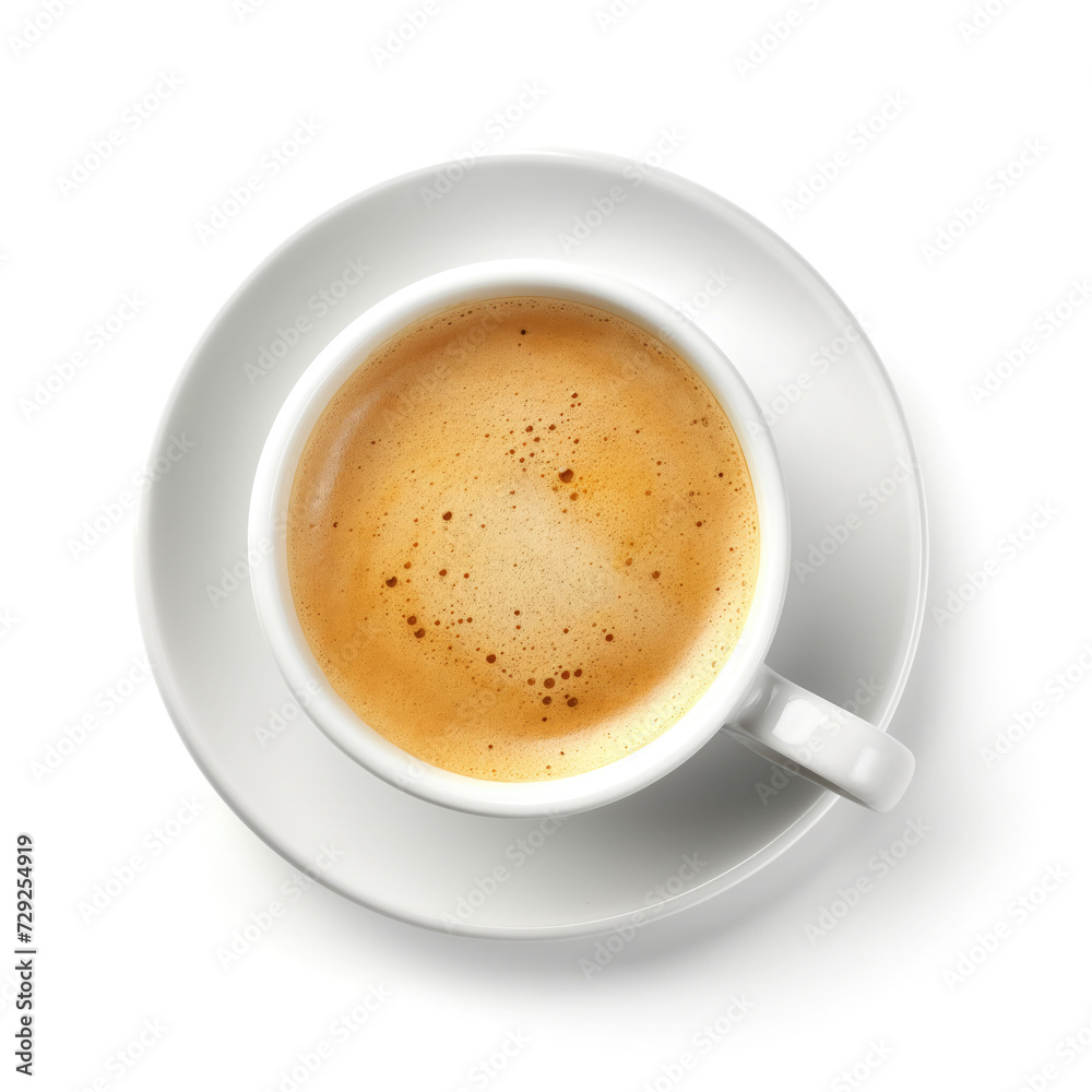 latte coffee in white cup isolated on white background. Top view latte coffee in white cup isolated on white background. Top view