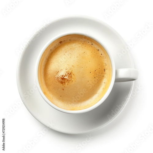 latte coffee in white cup isolated on white background. Top view 