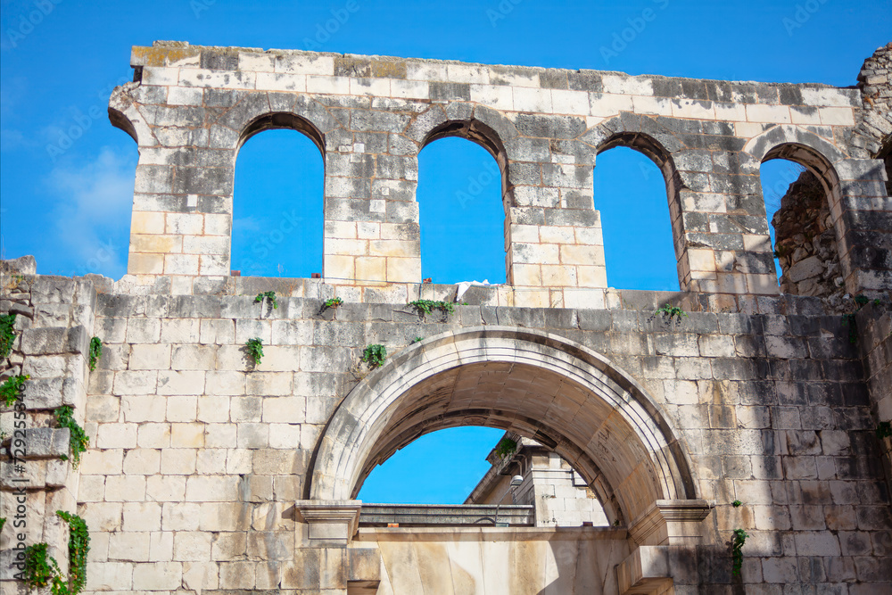 Silver Gate Roman Architecture in Split Croatia. Eastern Gate or Porta Orientalis, ancient arches in Croatia