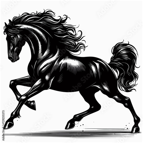 beautiful black horse running vector     black horse running illustration    black horse is running on a plain white background.