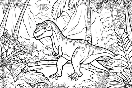 Heterodontosaurus Dinosaur Black White Linear Doodles Line Art Coloring Page  Kids Coloring Book