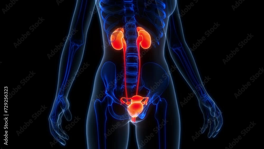 Female Urinary System with Reproductive System Anatomy Animation Concept Female Urinary System with Reproductive System Anatomy Animation Concept