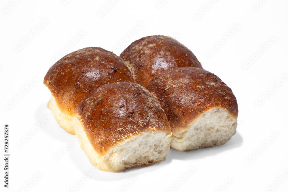 Sweet bun on a white background 4 pcs. School bun from Berdyansk bakery