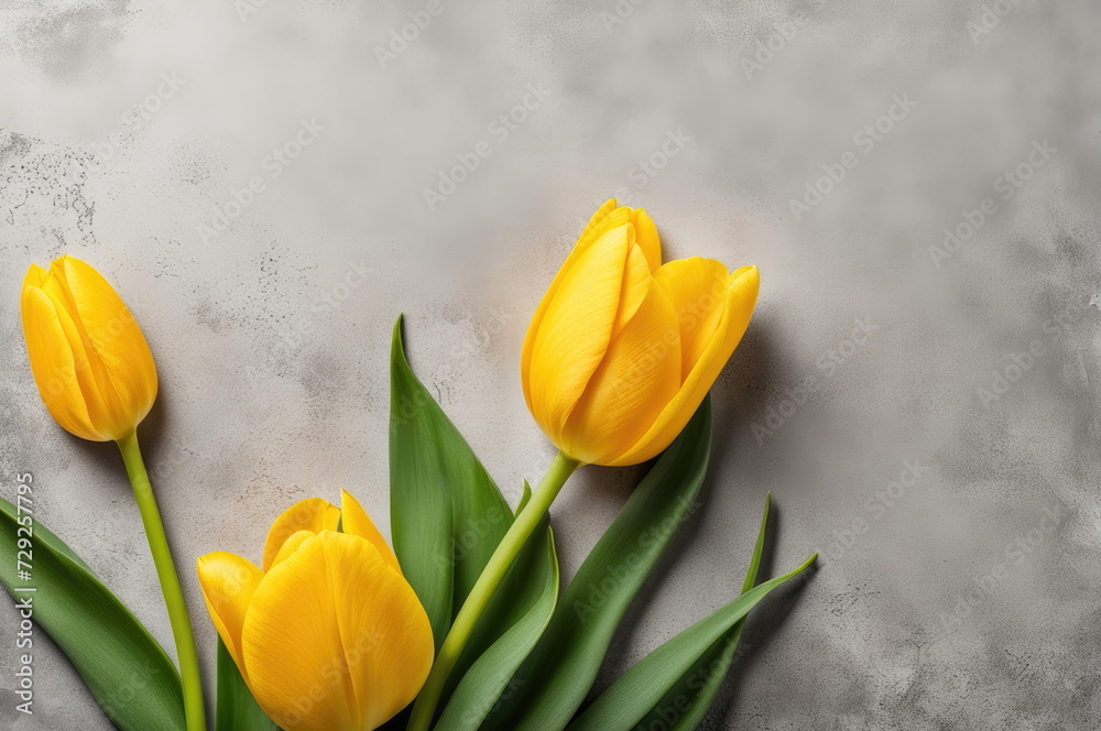 Fototapeta premium Vibrant Yellow Tulips on Concrete