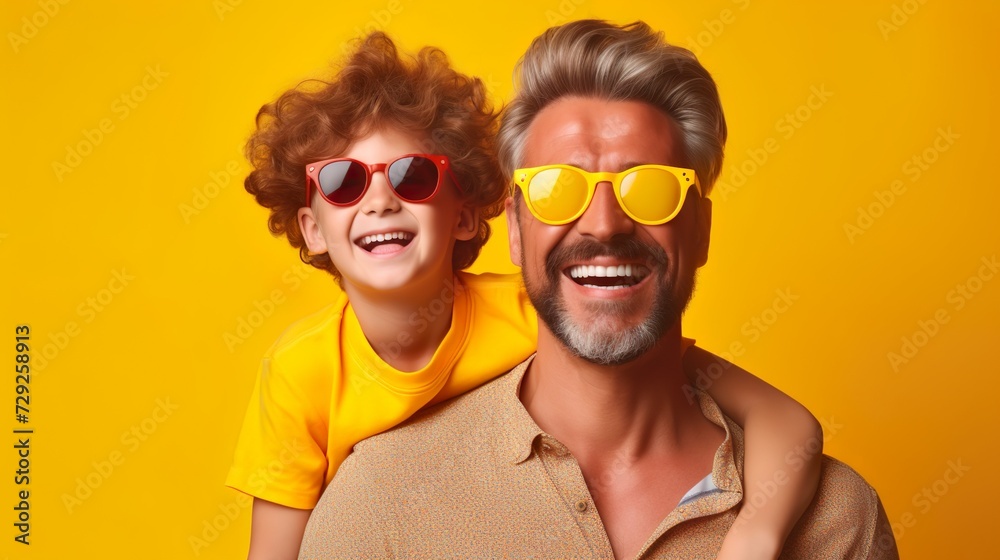 portrait of a father with his child on isolated background portrait of a father with his child on isolated background