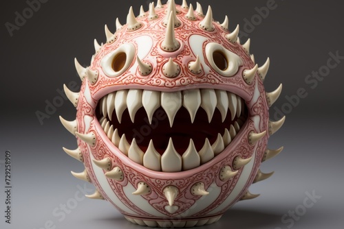 3d illustration of a smiling egg with big teeth on the background