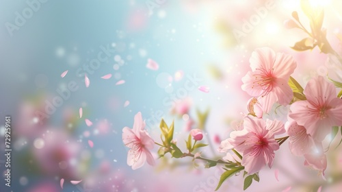 Spring floral, delicate and colorful banner in pastel sophisticated colors with beautiful blooming flowers, spring background for postcards and covers © Vadim