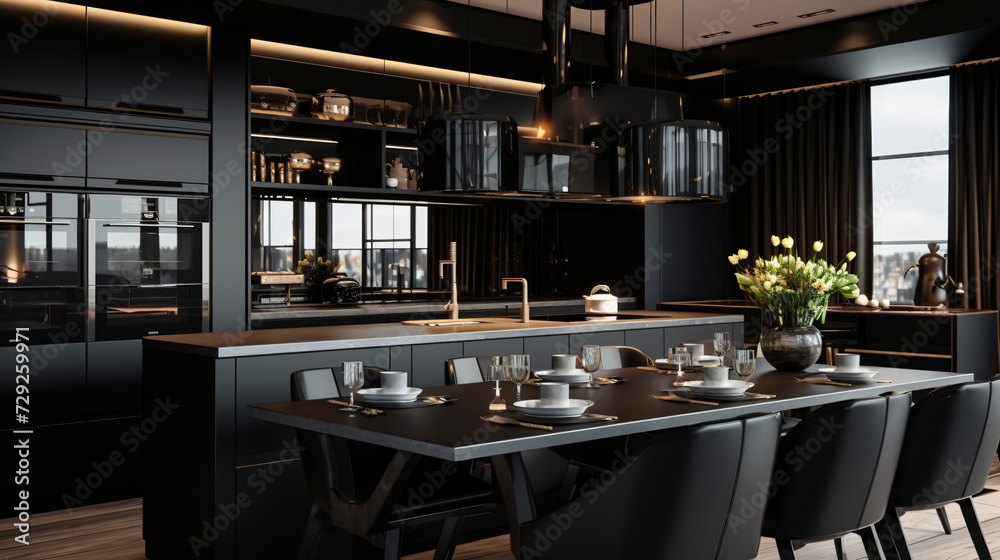 A contemporary black kitchen