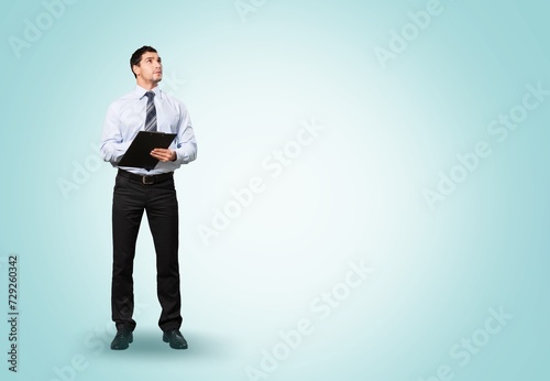 Young employee business man wears formal suit