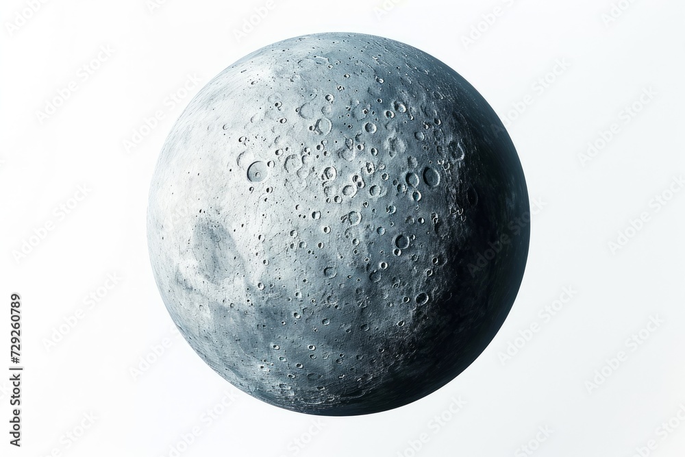 Photo concept of Ariel, a moon of Uranus, exhibiting its cratered surface and icy features against a white background Generative AI - obrazy, fototapety, plakaty 
