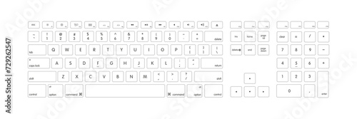 Keyboard laptop and computer isolated, blank modern key button icon. Vector
