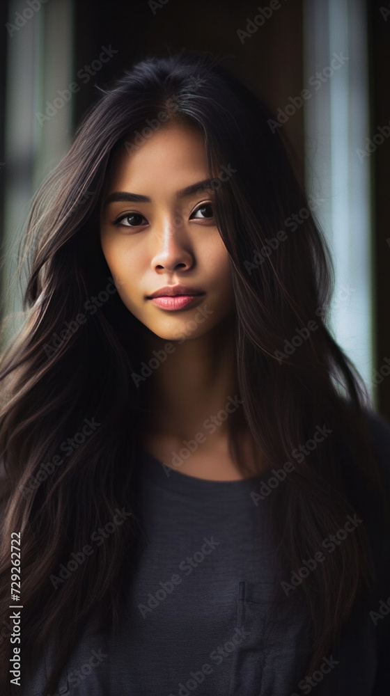 A beautiful girl modern mixed european asian, long black hair A beautiful girl modern mixed european asian, long black hair