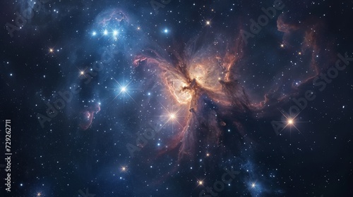 Photo concept of the Hyades star cluster, highlighting its red giant stars and surrounding dust clouds Generative AI photo