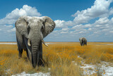 Elephants in etosha national park, namibia.