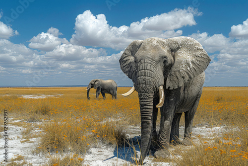 Elephants in etosha national park, namibia.