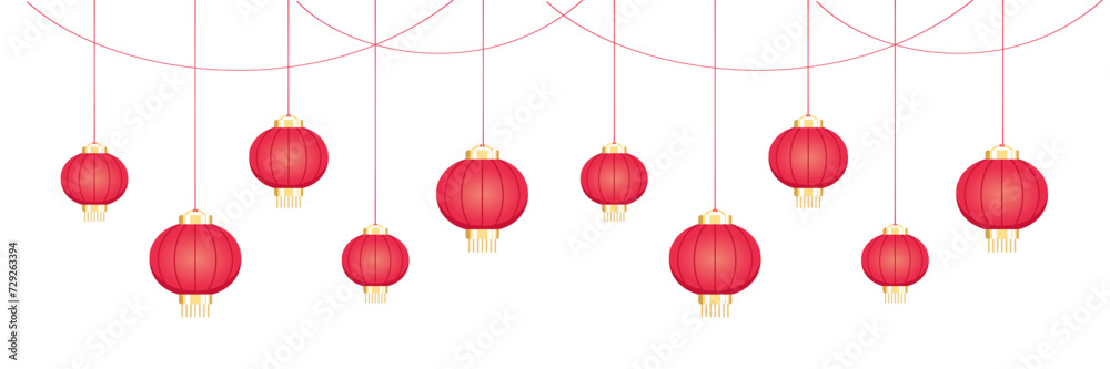 Hanging Chinese New Year Lanterns Banner Border, Lunar New Year and Mid-Autumn Festival Graphic