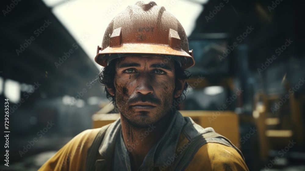 Portrait of a road worker with a road roller, guiding its movement, road construction area with workers visible Generative AI