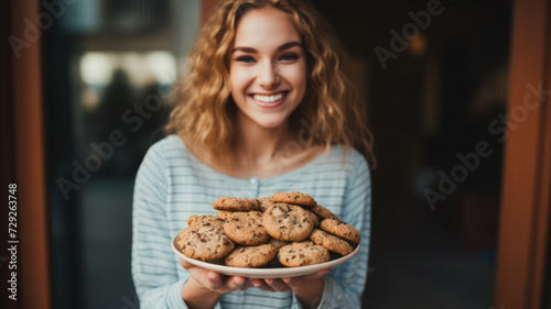 woman with plate of homemade cookies