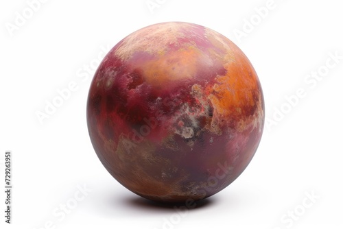 Realistic depiction of Quaoar, a trans-Neptunian object, exhibiting its reddish coloration and unique surface against a bright white backdrop Generative AI photo