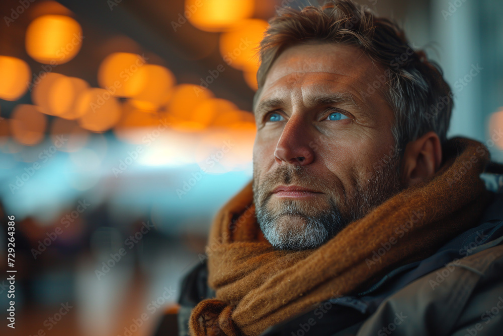 Businessman at airport waiting lounge, AI generated Businessman at airport waiting lounge, AI generated