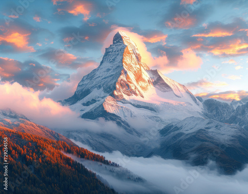 Panoramic view to the majestic Matterhorn mountain, Valais, Switzerland photo