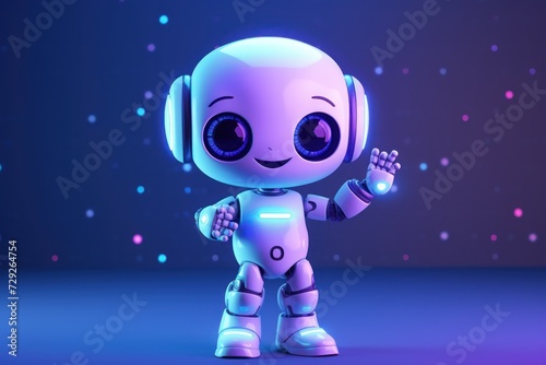 A smiling, adorable robot in a spaceful setting brings a positive vibe to the futuristic landscape. photo