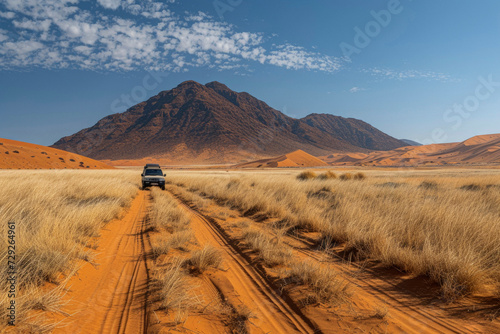 sandy track in the namib rand nature reserve, namib desert, namibia. photo