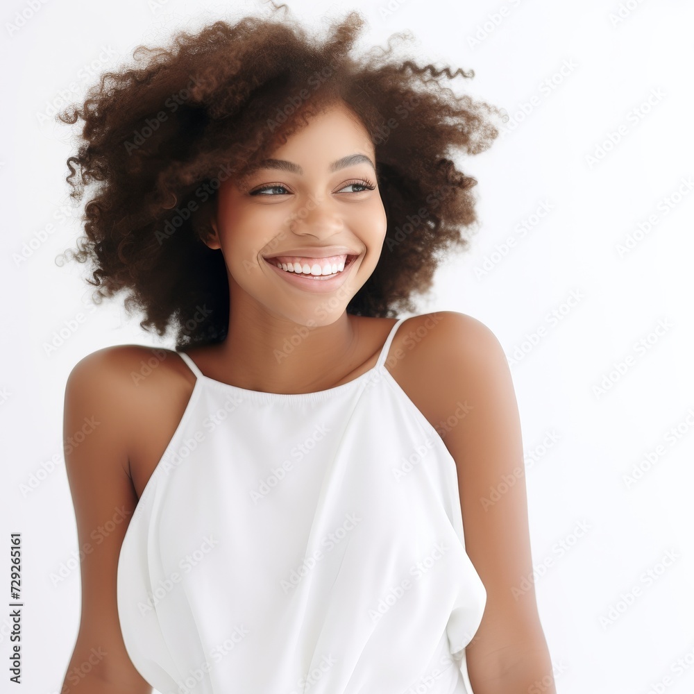 A young, radiant Beautiful Black woman adorns herself in relax pajamas, smiling peacefully against a simple background. Generative AI. A young, radiant Beautiful Black woman adorns herself in relax pajamas, smiling peacefully against a simple background. Generative AI.