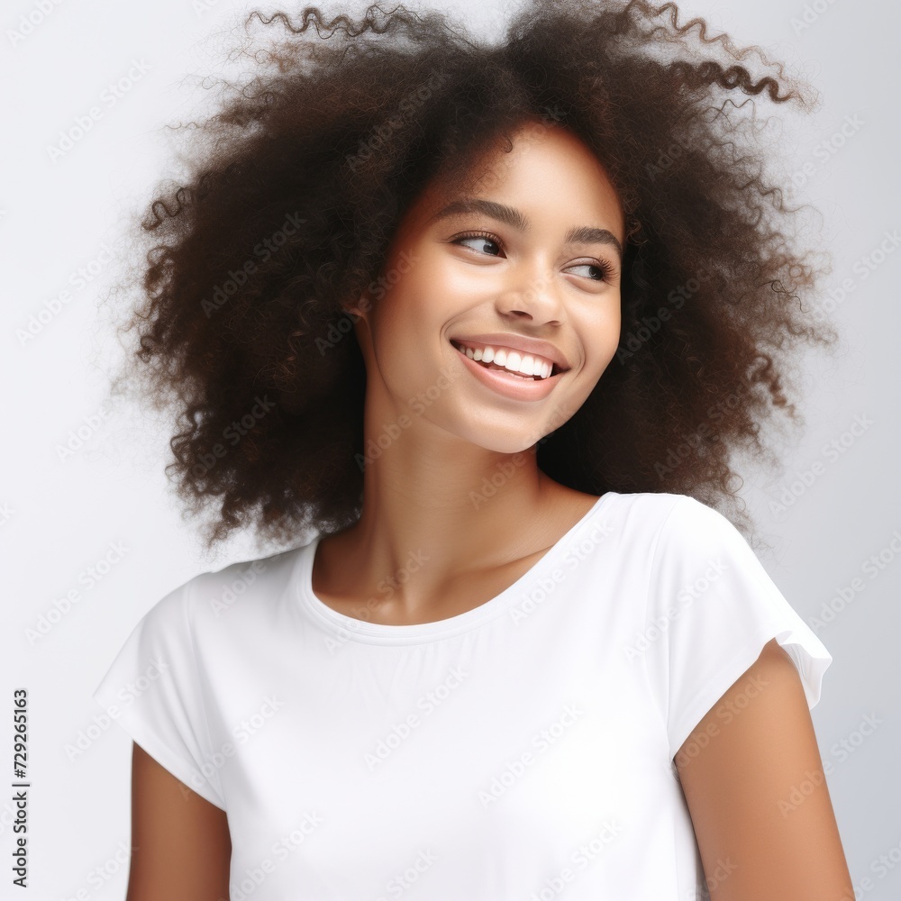 A young, radiant Beautiful Black woman adorns herself in relax pajamas, smiling peacefully against a simple background. Generative AI. A young, radiant Beautiful Black woman adorns herself in relax pajamas, smiling peacefully against a simple background. Generative AI.