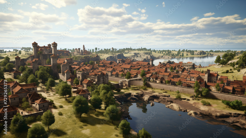 Aerial view of an ancient medieval city