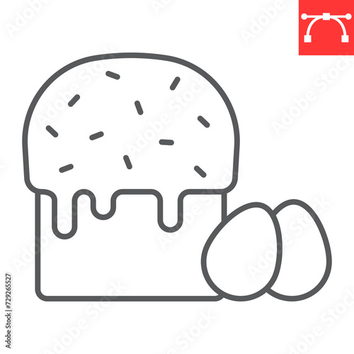 Easter cake line icon, food and holiday, panettone with eggs vector icon, vector graphics, editable stroke outline sign, eps 10.