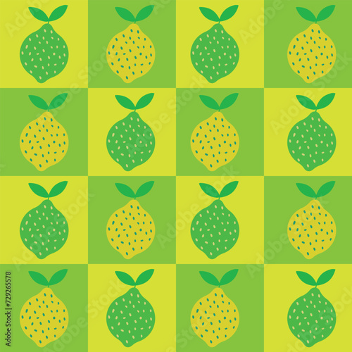 Checkered Yellow and Lime Green Lemon seamless pattern. For fabric, wrapping paper and textile © yasminepatterns