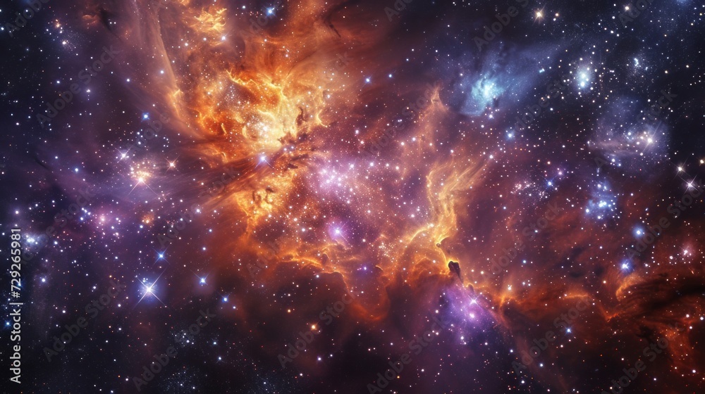 Realistic depiction of the Coma Star Cluster, focusing on its sprawling arrangement of stars and open structure Generative AI