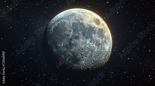Realistic depiction of the Moon  Earth s natural satellite  showcasing its surface and craters from a detailed perspective Generative AI