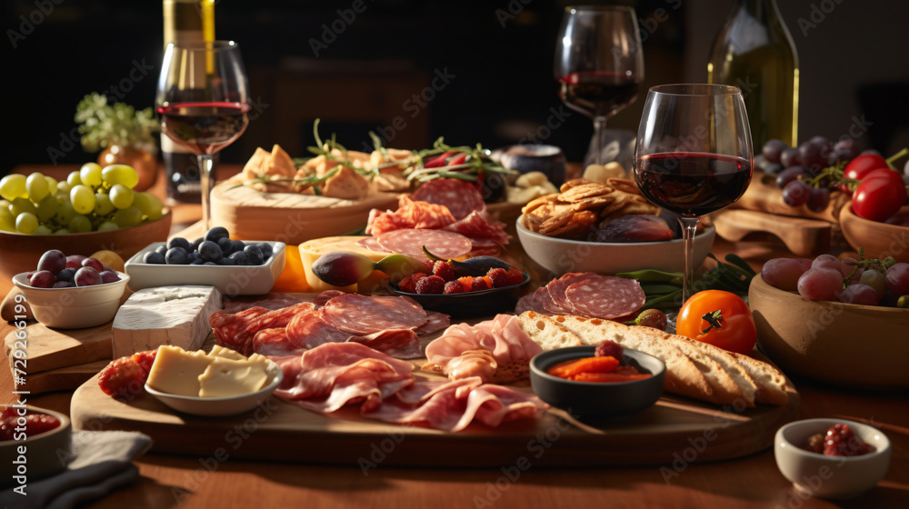 Assorted wine and charcuterie cheese