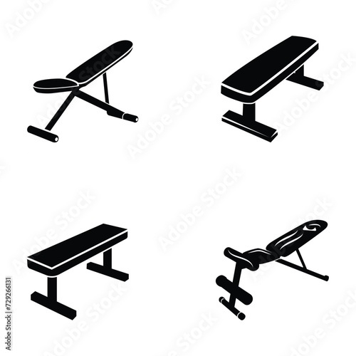 Weight Bench Illustration Gym Set, Weight Bench Bench  Training Bodybuilder Silhouette, Dumbbell Workout Healthy Weightlifting.