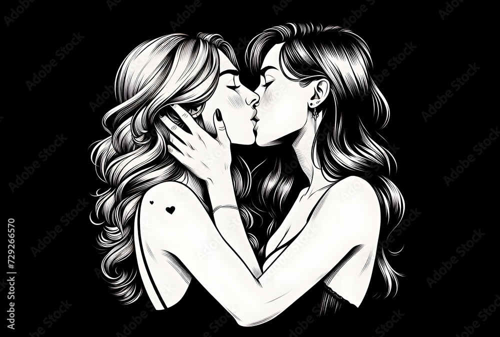 Lesbian couple kissing