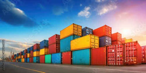 Stacked Containers at an Industrial Harbor: Efficient Transportation and Trade