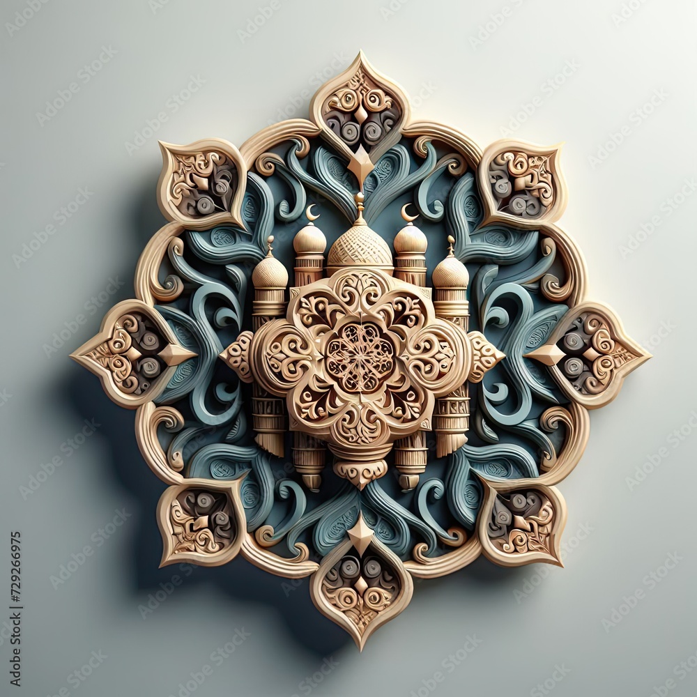 Realistic three-dimensional arabesque ornamental eid mubarak background in free photo