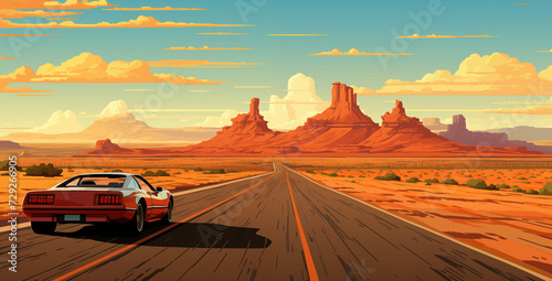 Old School Car driving fast into desert © GreenInk