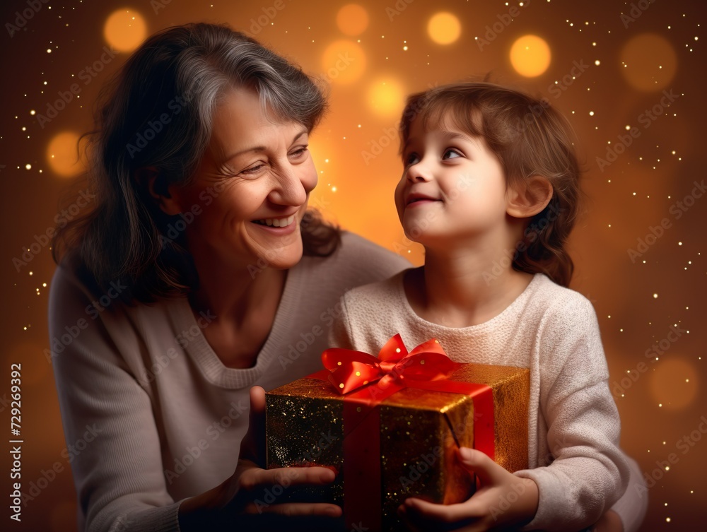 cute kid giving present to her mother