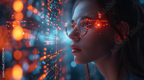 Woman in Technology and AI Revolutionizing Digital Innovation Worldwide. Female Engineer Navigating the artificial intelligence Landscape of Explore the Future, Tomorrow, and Futuristic Concepts.